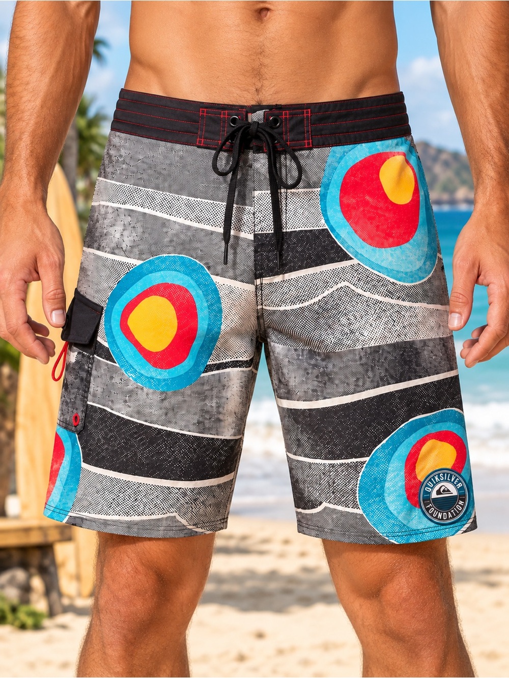 Quiksilver Foundation Stretch Boardshorts Men’s 34 Gray Stripe Surf Shorts #899